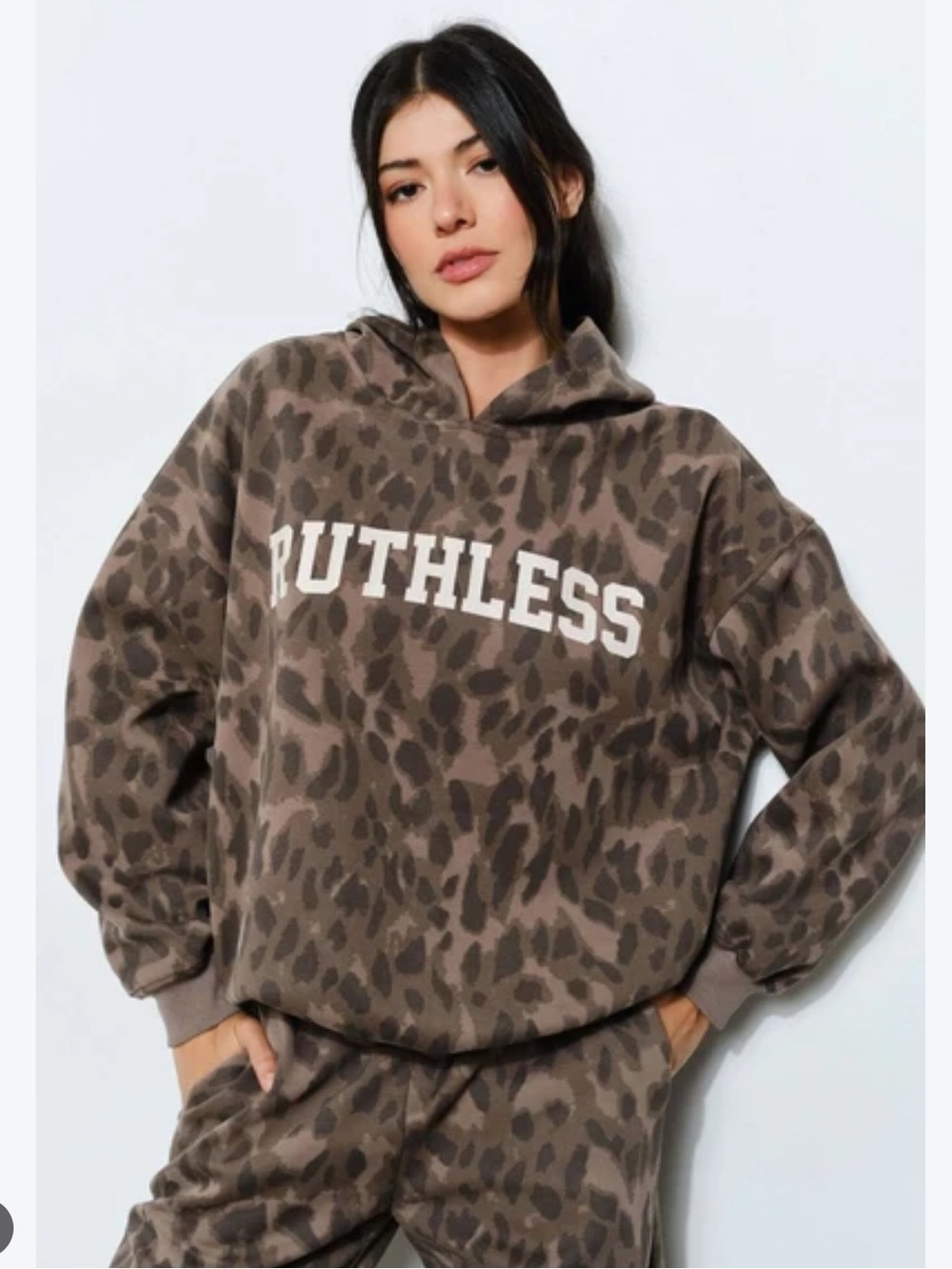 Pretty Garbage Set, brown leopard print Hoodie & joggers, size S NWT